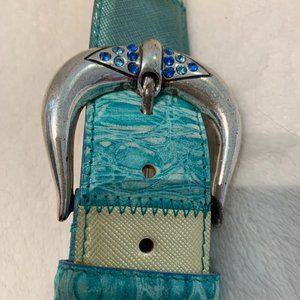 Genuine Italian Leather Turquoise and cream belt